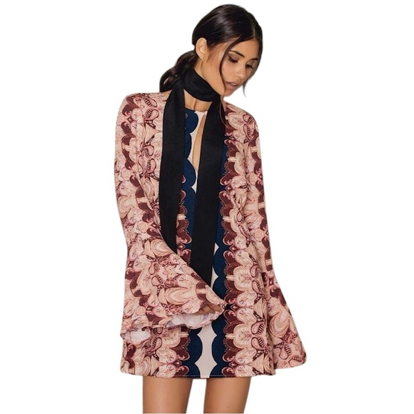 Free People Dresses & Skirts - FREE PEOPLE Ossie Vibes Bell Sleeves Print Tunic Dress in Ivory